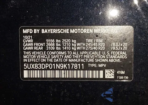 2022 BMW X3 M40I z USA, uszkodzony, nr VIN 5UX83DP01N9K17811